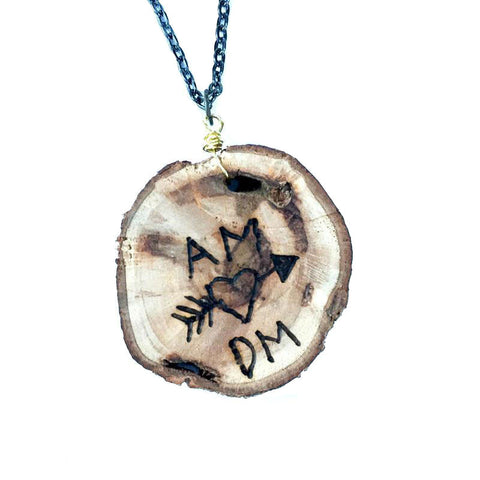 Custom Wood-Burned Initial Necklace