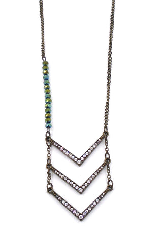 Chevron Brass and Crystal Necklace