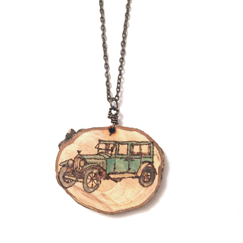 Wood-Burned Car Necklace