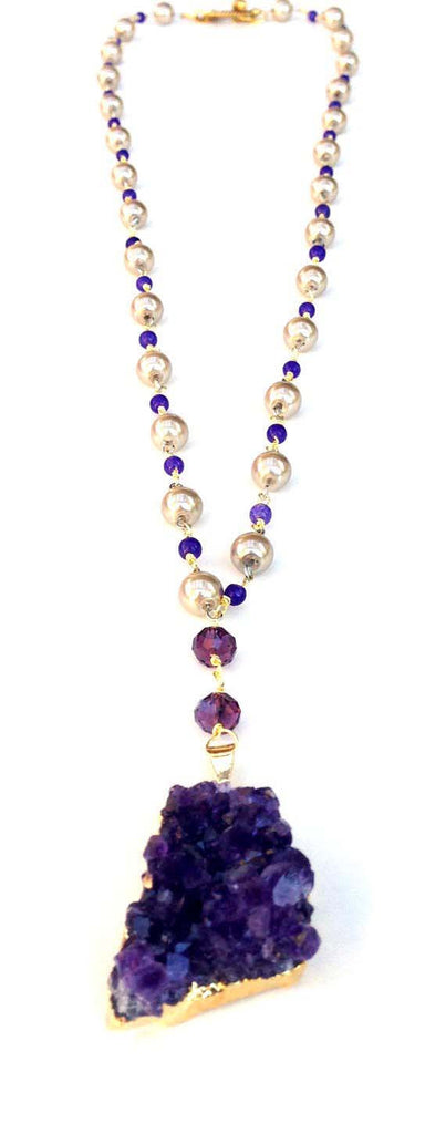 Gold-Dipped Amethyst and Pearl Necklace