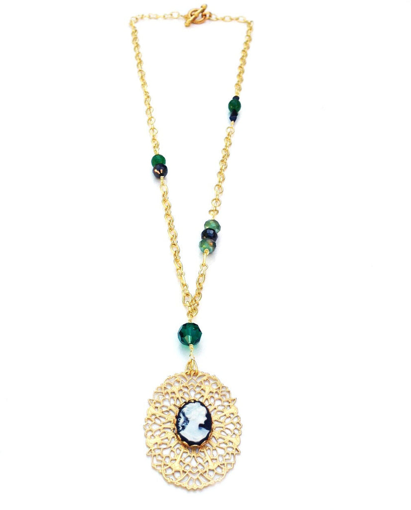 Gold Lace Cameo Necklace