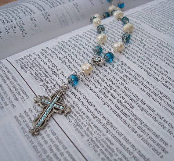 Swarovski Crystal and Pearl Cross Necklace