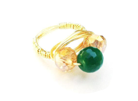 Champagne and Emerald Crystal Ring