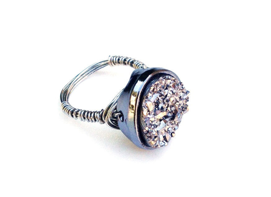 Gunmetal Grey Druzy Ring