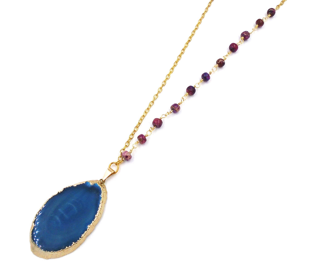 24K Gold-Dipped Blue "Agate Slice" Necklace