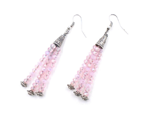 Soft Pink Beaded Tassel Earrings
