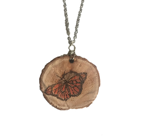 Wood-Burned Butterfly Necklace