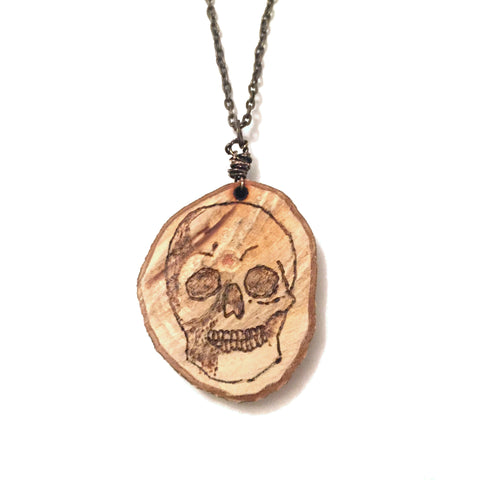 Wood-Burned Skull Necklace