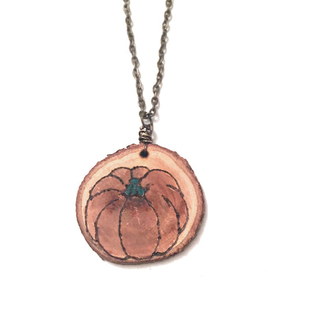 Wood-Burned Pumpkin Necklace