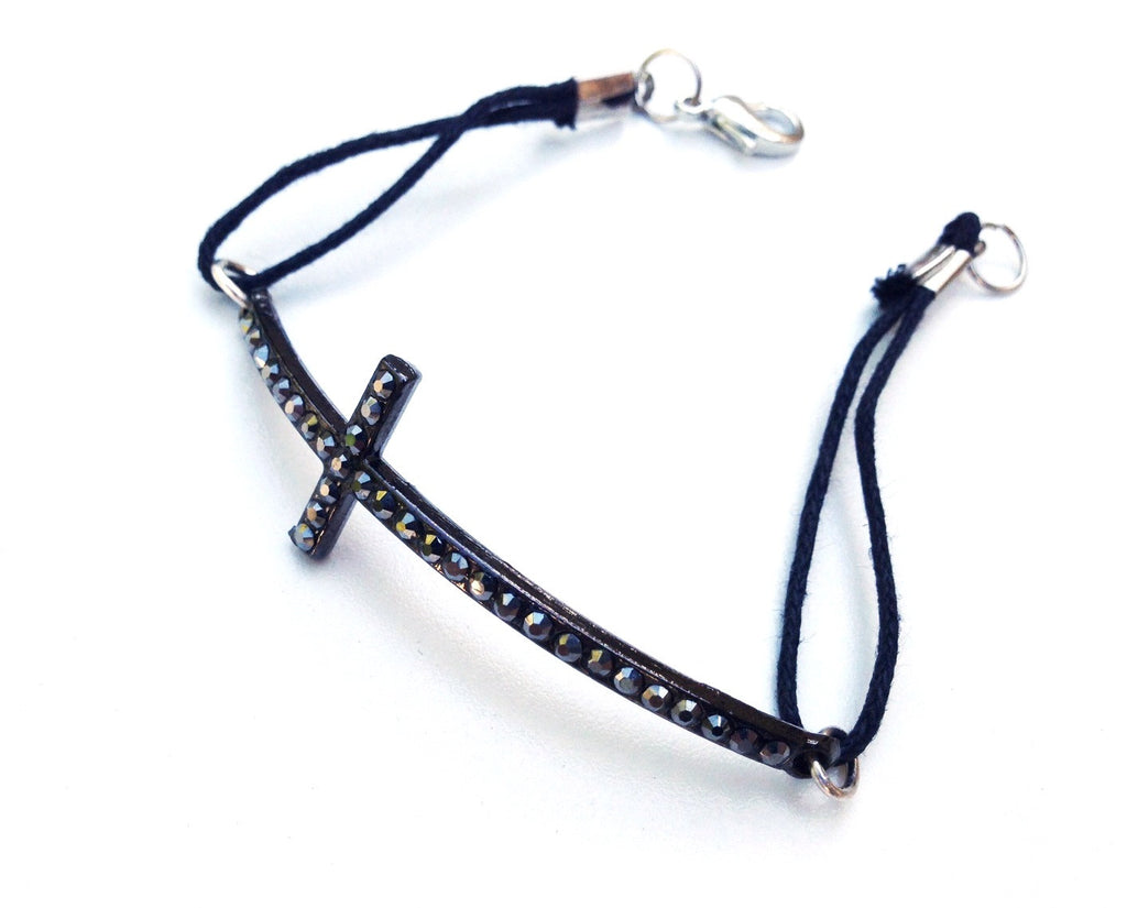 Black Crystal Cross Bracelet