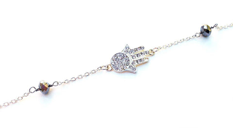 Silver Crystal Hamsa Bracelet